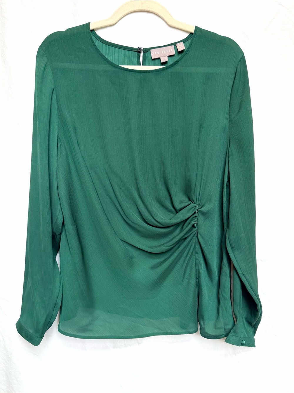 Ted Baker Emerald Green Pleated Long Sleeve Twist-Front Blouse